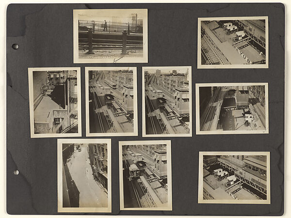 [Album Page: Second Avenue Elevated Train Tracks at Twenty-third Street, Manhattan], Berenice Abbott, Gelatin silver prints