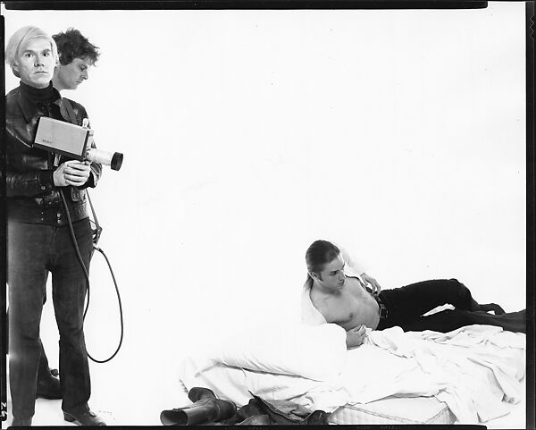 Outtake from Andy Warhol and members of the Factory: Andy Warhol, artist; Paul Morrissey, director; Joe Dallesandro, actor, New York City, Richard Avedon, Gelatin silver print