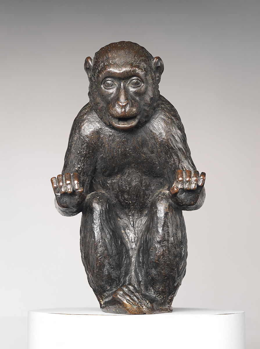 Monkey fountain figure, Caspar Gras, Bronze