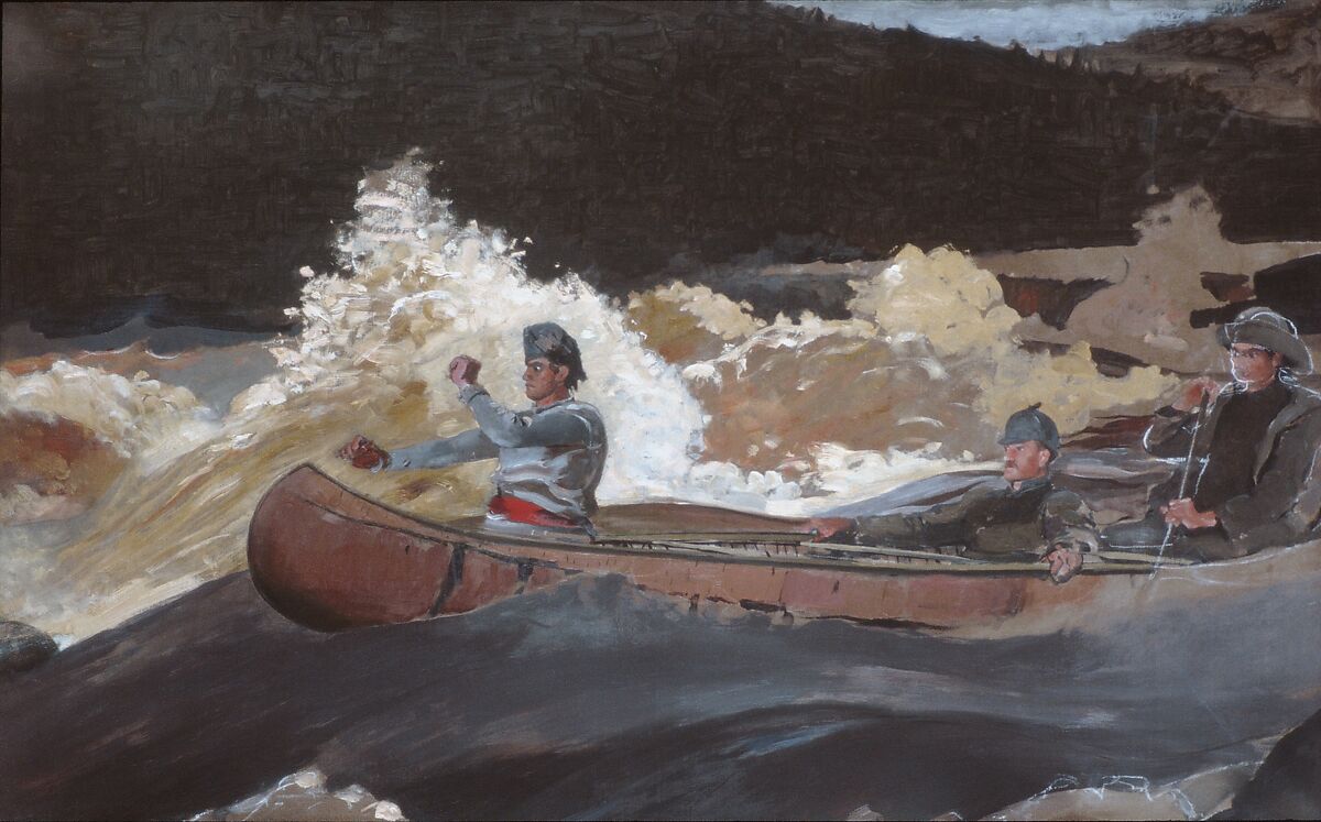 Shooting the Rapids, Saguenay River, Winslow Homer, Oil on canvas with chalk, American