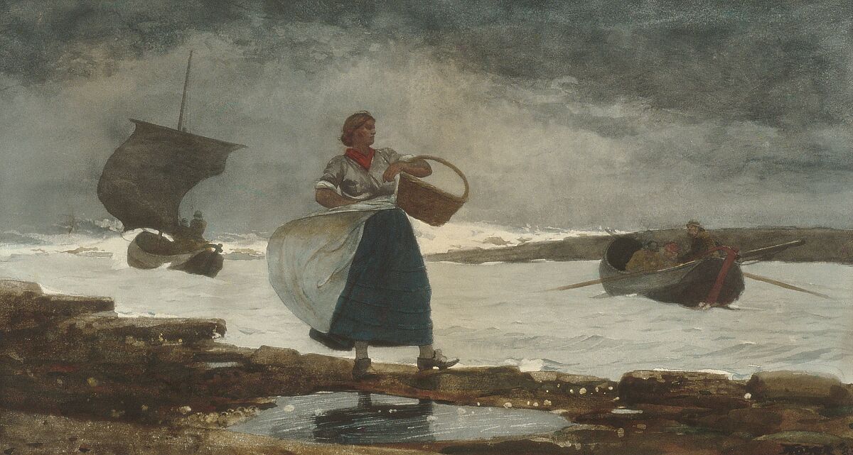 Inside the Bar, Winslow Homer, Watercolor and graphite on off-white wove paper, American