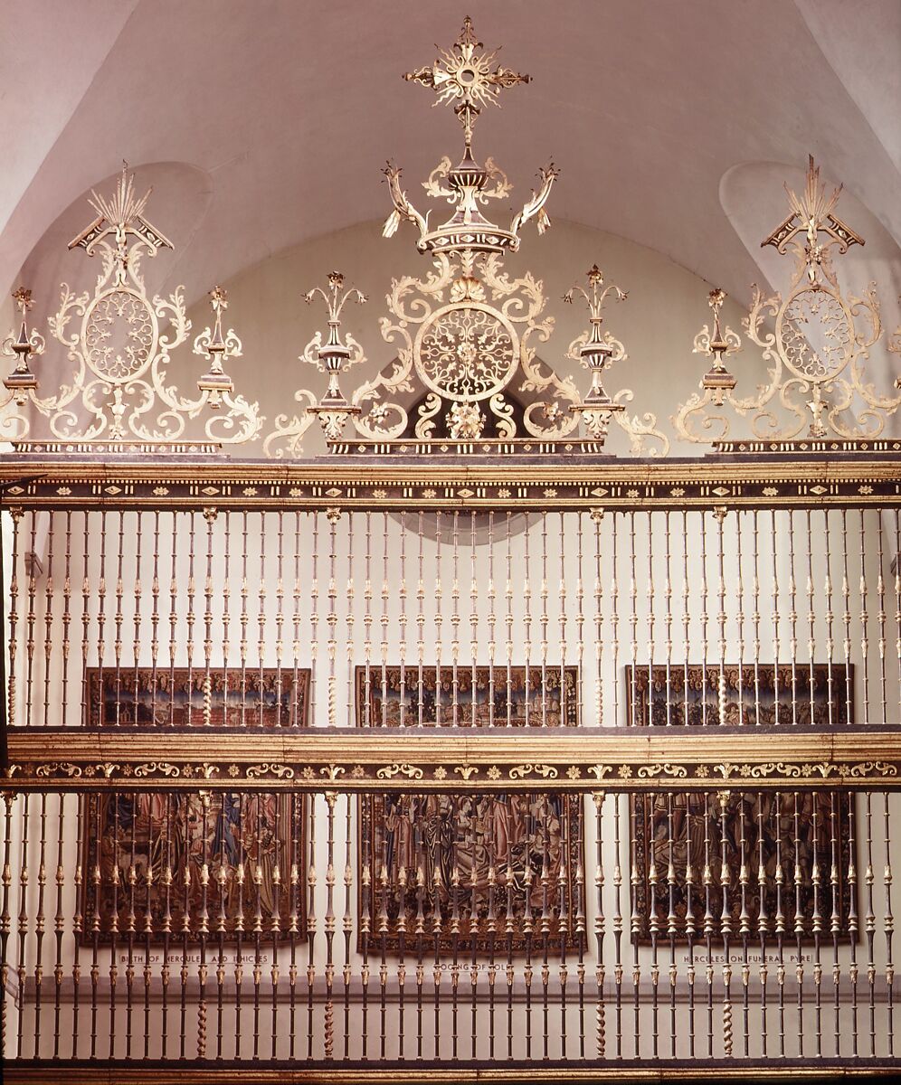 Choir screen from the Cathedral of Valladolid, Rafal Amezúa, Iron: gilded and painted; limestone (base)