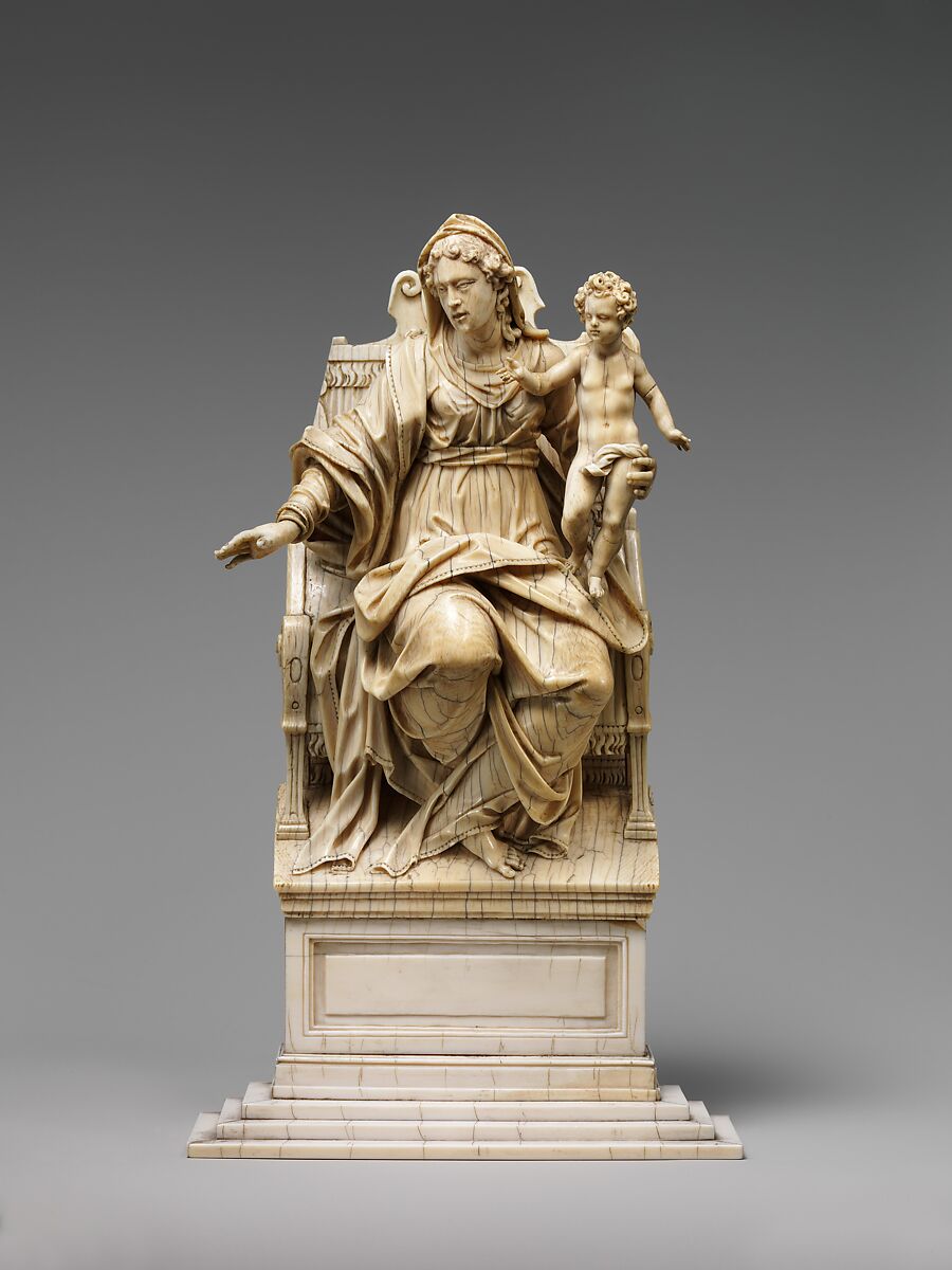 Virgin and Child Enthroned, Christoph Angermair, Ivory