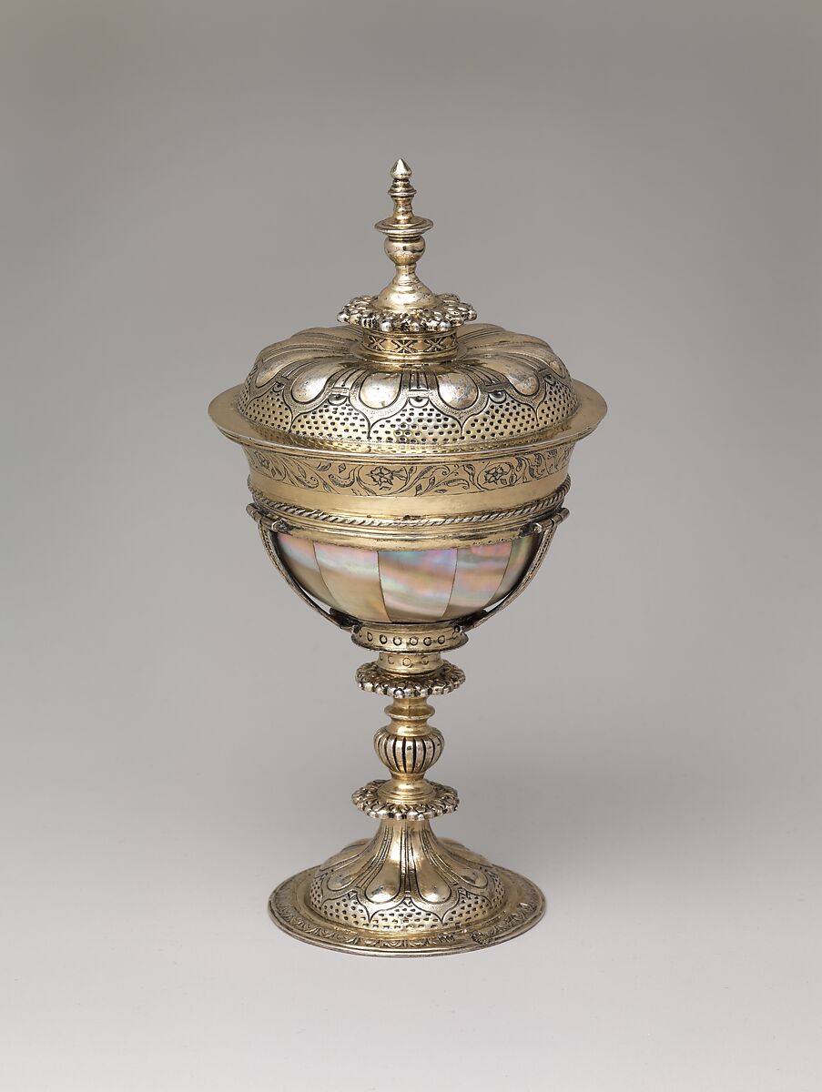 Cup with Cover, R W, Mother-of-pearl, with gilded silver mounts