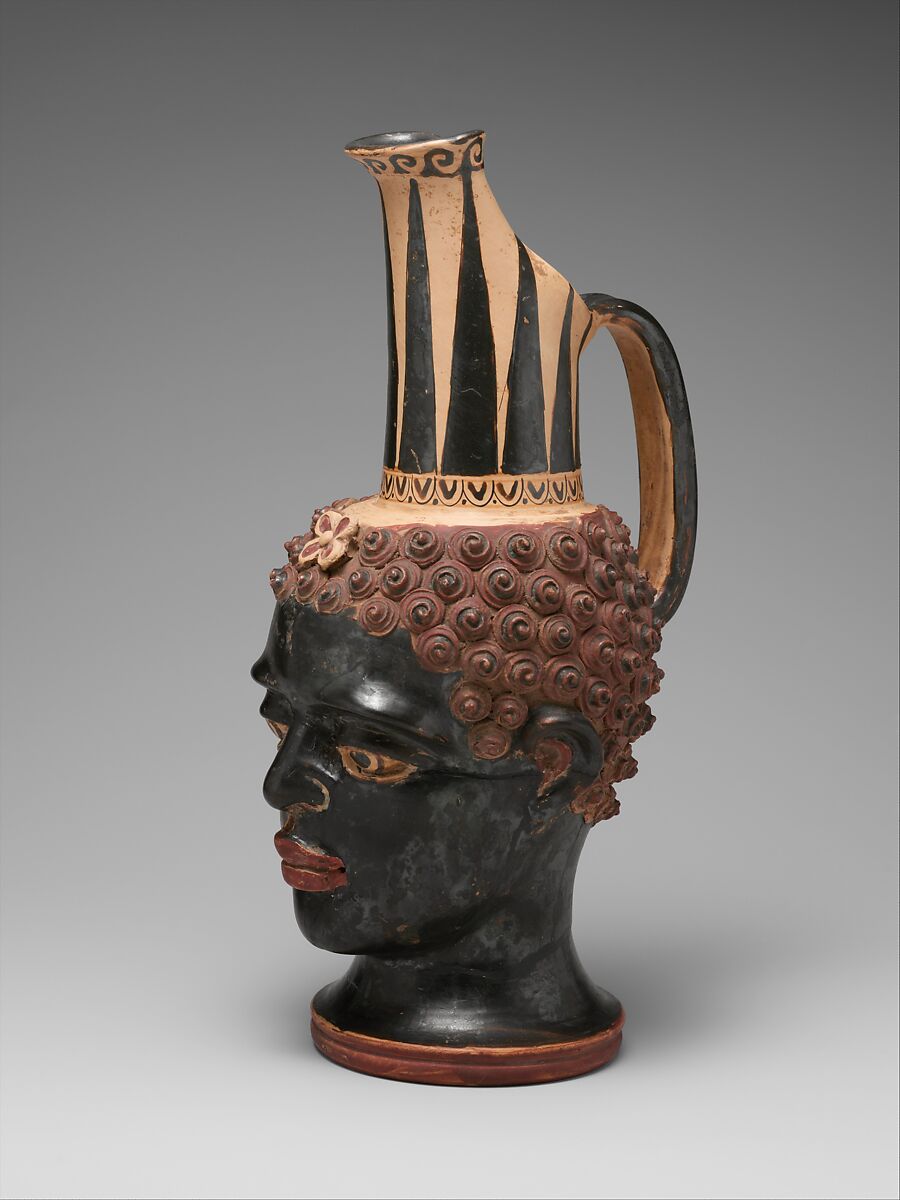 Terracotta vase in the form of a Black African youth's head, Negro Boy Group, Terracotta, Etruscan
