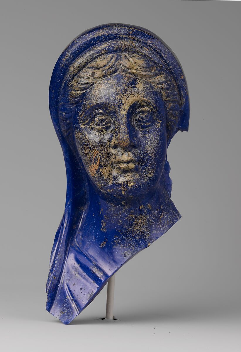 Glass portrait head of a woman, Glass, Roman