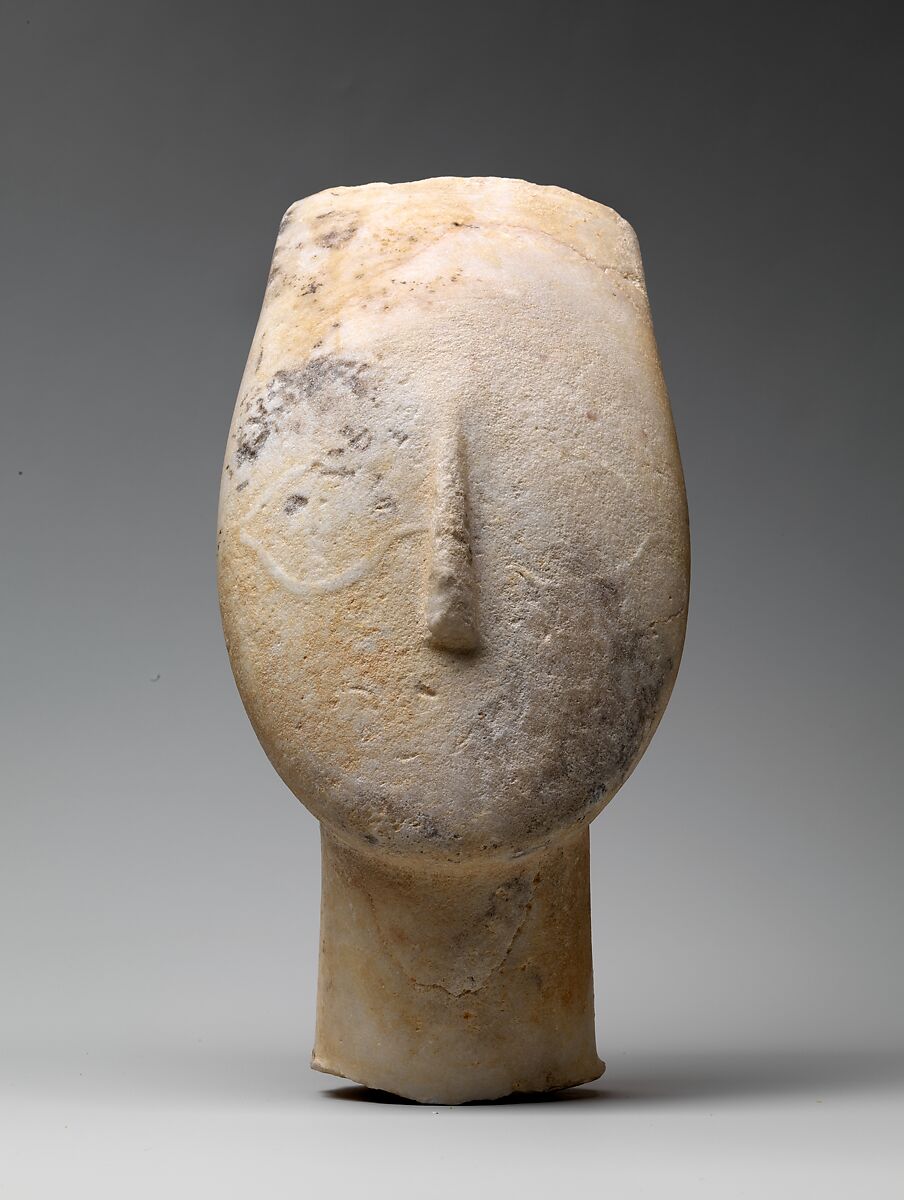 Marble head from the figure of a woman, Marble, Cycladic