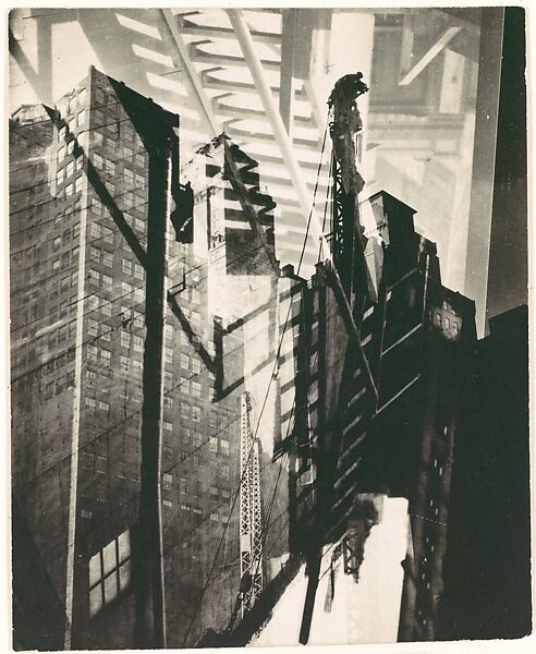 [Double Exposure: Lincoln Building Construction Site and Exterior Stairwell, New York City], Walker Evans, Gelatin silver print