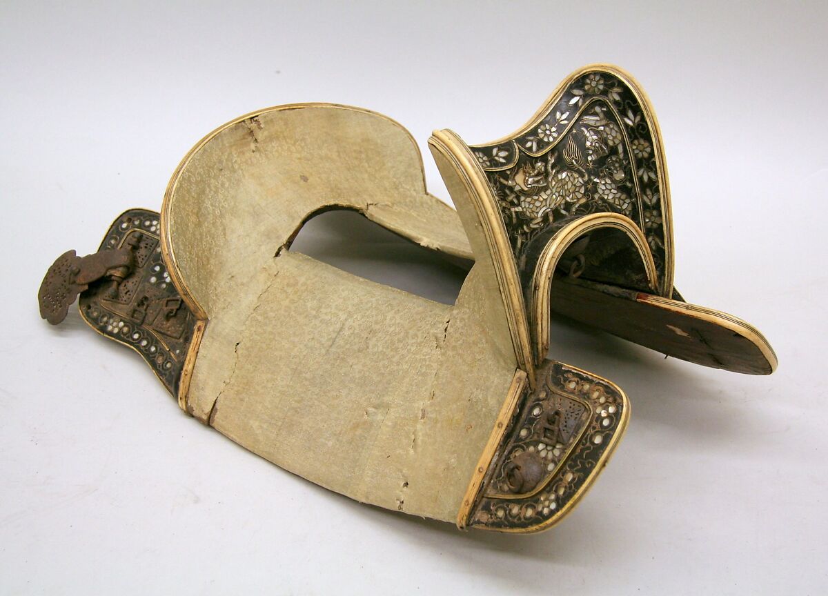 Saddle, Wood (ebony), lacquer, brass, mother-of-pearl, ivory, iron, silk, leather, silver, Korean