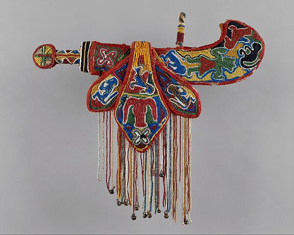 Ceremonial Sword and Sheath (Udamalore), Cotton, glass beads, wood, brass bells, rope, metal (?), Yoruba artist