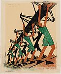Bringing in the Boat, Sybil Andrews, Color linocut on Japanese paper