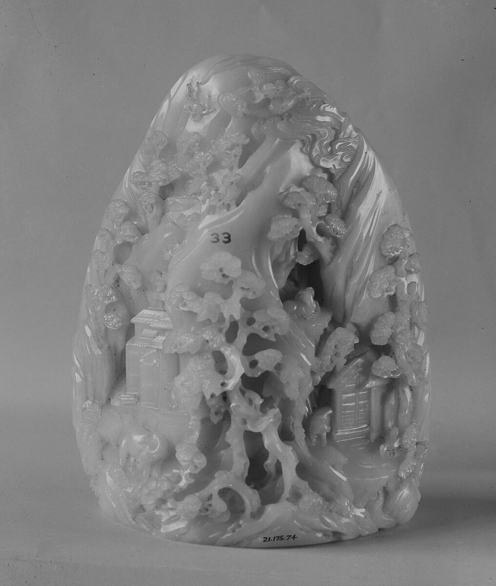Mountain with wooded landscape, Jade (Nephrite), China