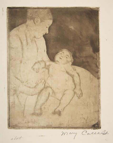 Bill Lying on His Mother's Lap, Mary Cassatt, Soft-ground and aquatint; fourth state of five
