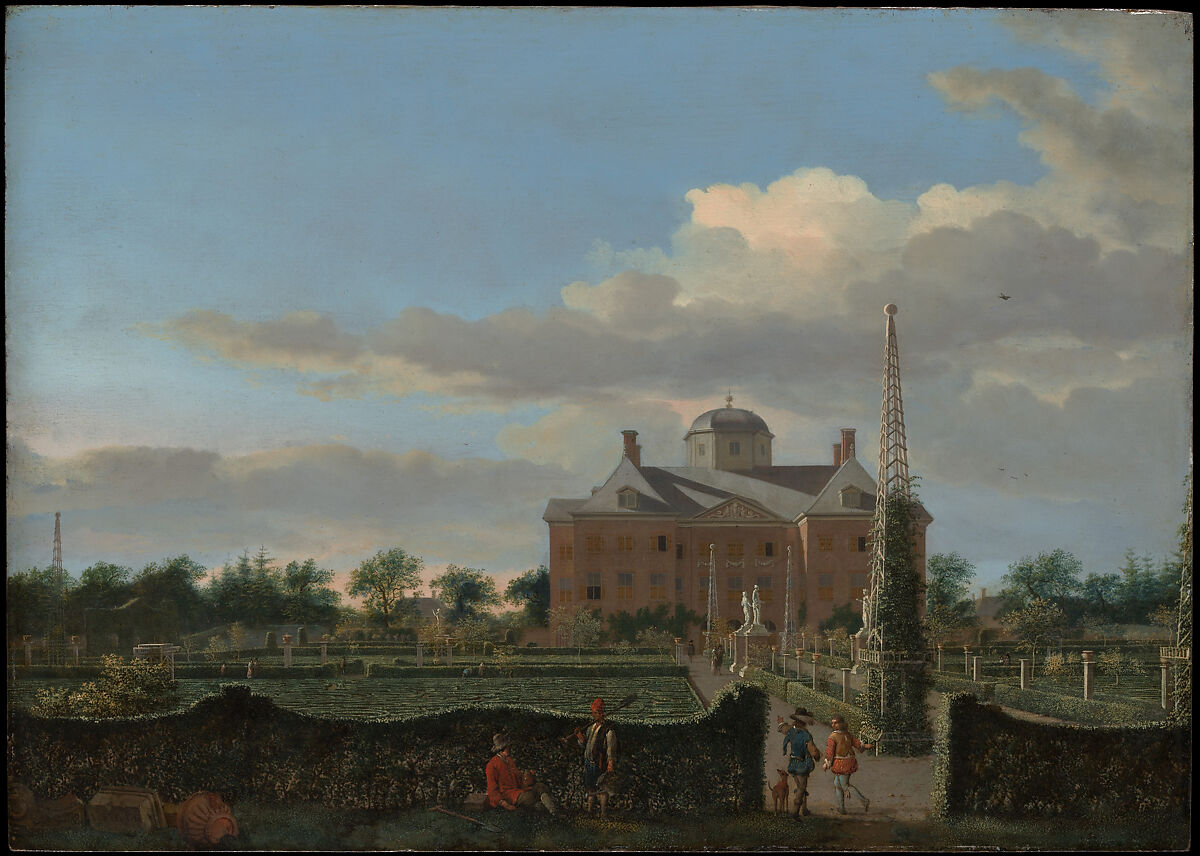 The Huis ten Bosch at The Hague and Its Formal Garden (View from the South), Jan van der Heyden, Oil on wood