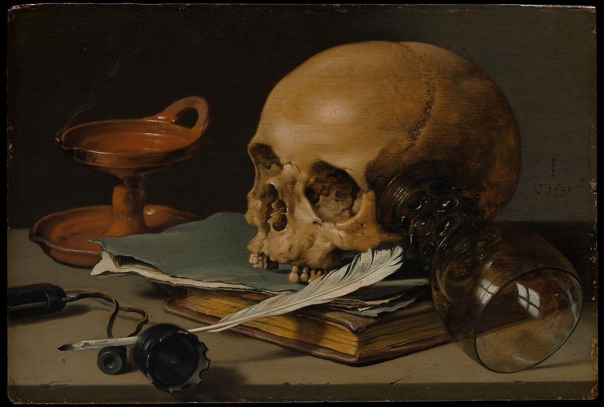 Still Life with a Skull and a Writing Quill, Pieter Claesz, Oil on wood