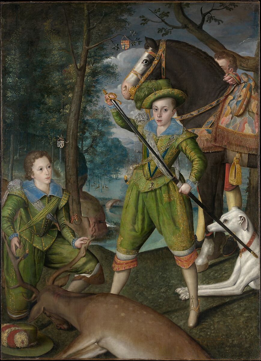 Henry Frederick (1594–1612), Prince of Wales, with Sir John Harington (1592–1614), in the Hunting Field, Robert Peake the Elder, Oil on canvas