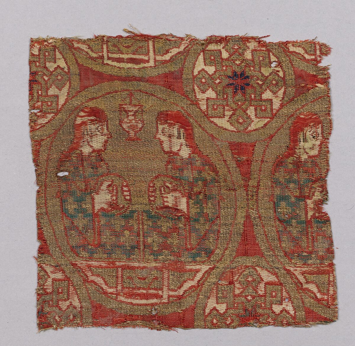 Textile with Musicians, Silk, gilt animal substrate around a silk core; lampas