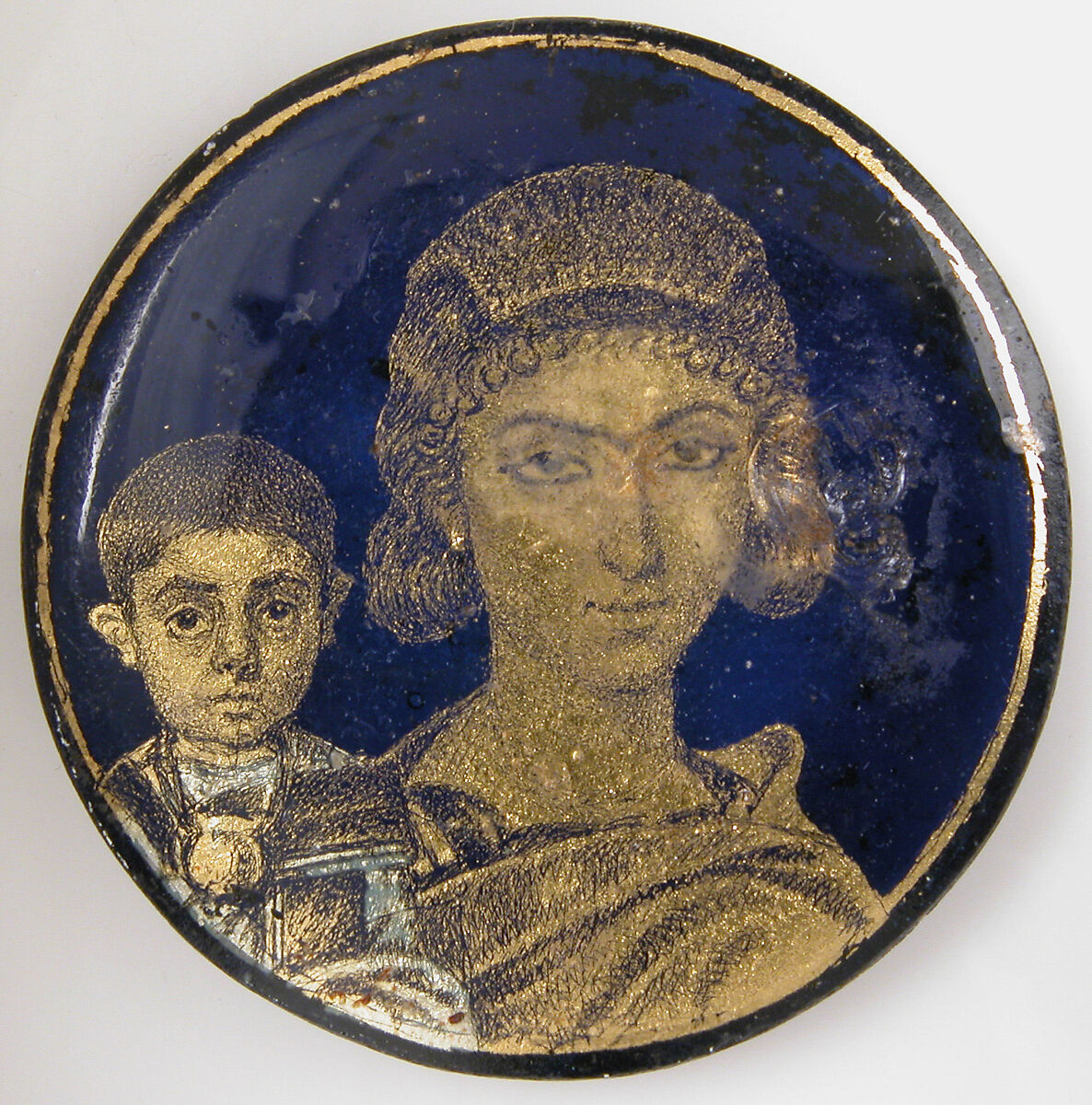 Gold Glass Medallion with a Mother and Child, Glass, gold  leaf, Roman