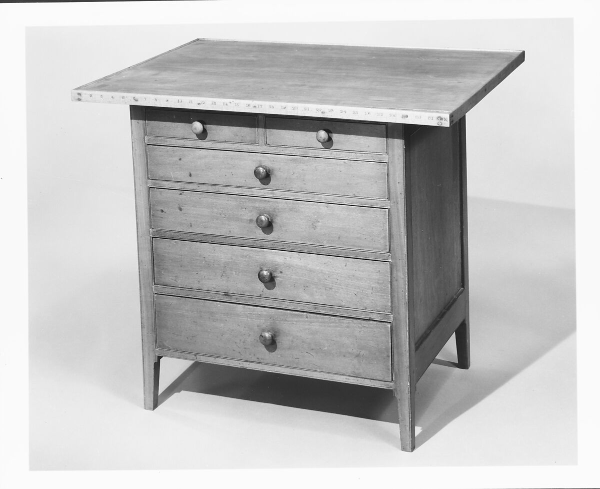 Sewing Table, James X. Smith (1806–1888), Cherry, butternut, pine, basswood, sycamore, maple, American, Shaker