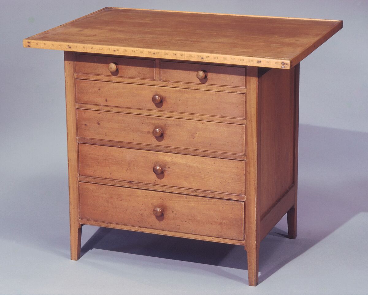 Sewing Table, James X. Smith (1806–1888), Cherry, butternut, pine, basswood, sycamore, maple, American, Shaker