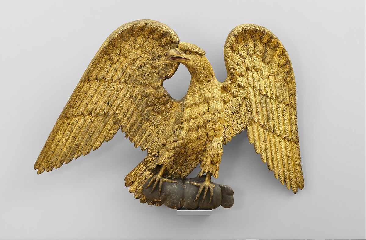 Figure of an Eagle, Pine, oil gilding, iron, American 