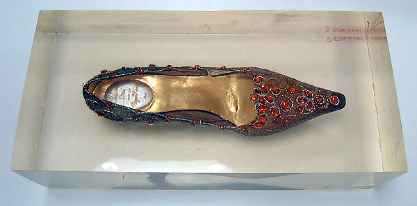 Evening shoes, House of Dior (French, founded 1946), silk, leather, glass, metallic threads, French 