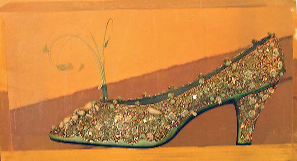 Evening shoes, House of Dior (French, founded 1946), silk, leather, glass, metallic threads, feathers, French 