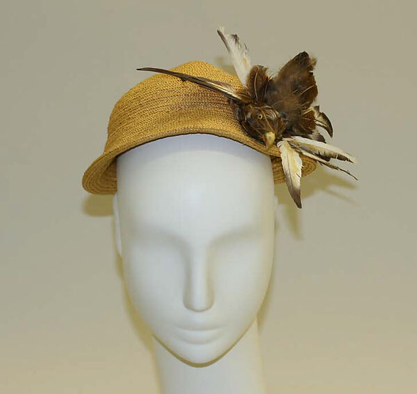 Cloche, House of Dior (French, founded 1946), straw, grosgrain, feathers, French 