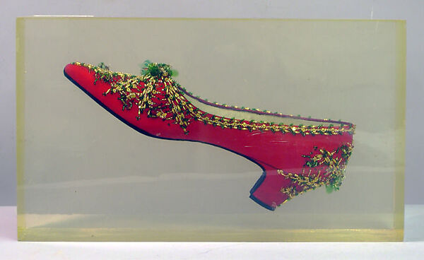 Evening shoes, House of Dior (French, founded 1946), silk, leather, glass, metallic threads, French 