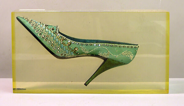 Evening shoes, House of Dior (French, founded 1946), silk, leather, glass, French 