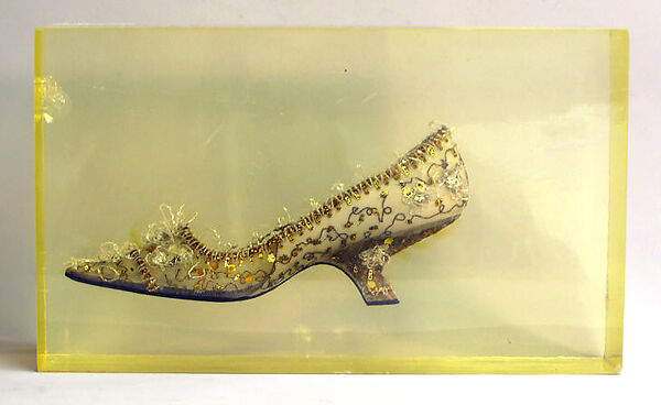 Evening shoes, House of Dior (French, founded 1946), silk, leather, glass, metallic threads, French 