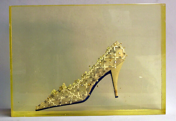 Wedding shoes, House of Dior (French, founded 1946), metal, leather, glass, French 