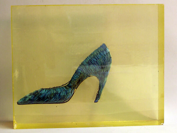 Evening shoes, House of Dior (French, founded 1946), leather, feathers, French 