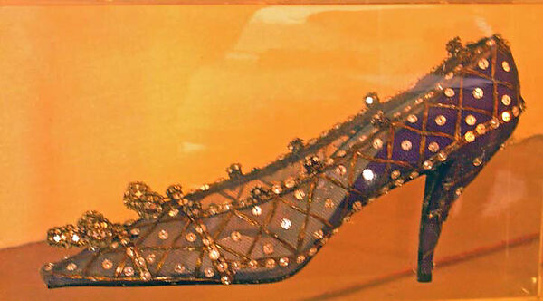 Evening shoes, House of Dior (French, founded 1946), silk, leather, glass, metallic threads, French 