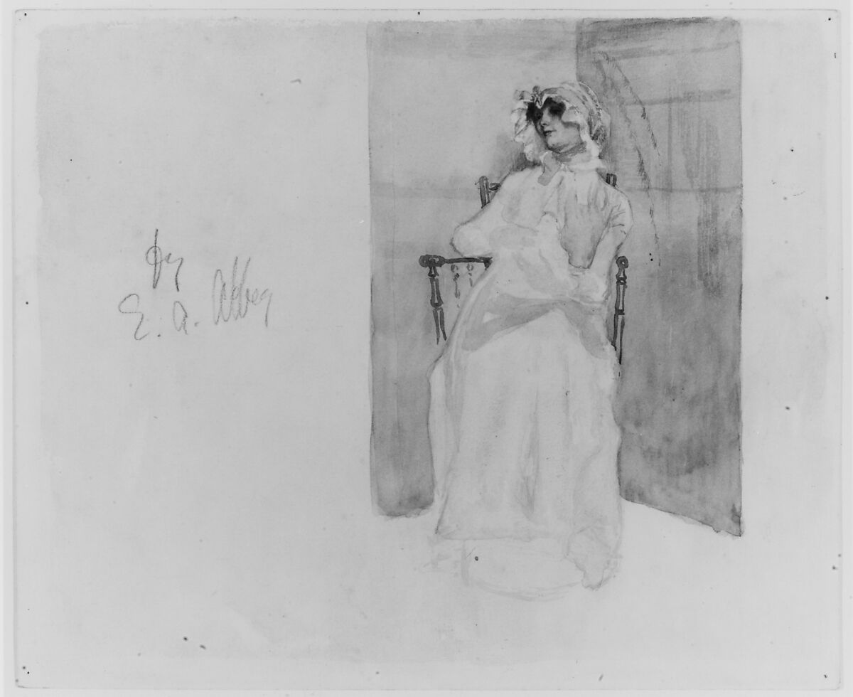 The Hat with the Blue Ribbons, Edwin Austin Abbey (American, Philadelphia, Pennsylvania 1852–1911 London), Watercolor on cardboard, American