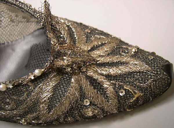 Evening shoes, House of Dior (French, founded 1946), silk, nylon, leather, metallic thread, plastic, glass, French