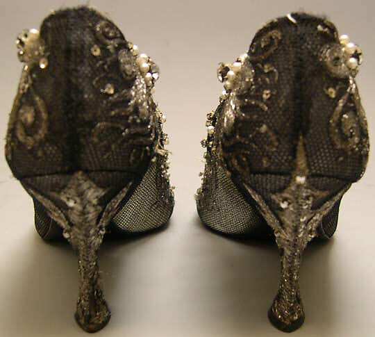 Evening shoes, House of Dior (French, founded 1946), silk, nylon, leather, metallic thread, plastic, glass, French