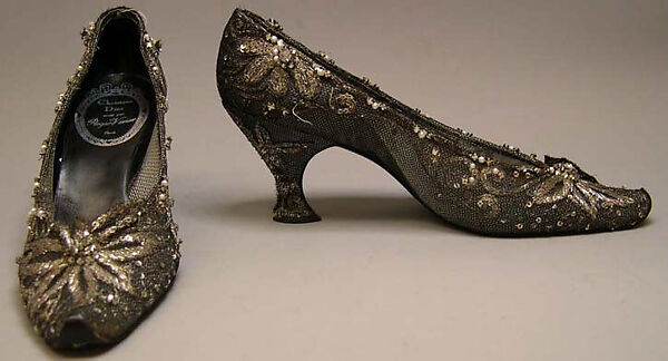 Evening shoes, House of Dior (French, founded 1946), silk, nylon, leather, metallic thread, plastic, glass, French 