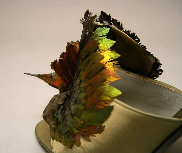 Evening shoes, House of Dior (French, founded 1946), silk, feather, French
