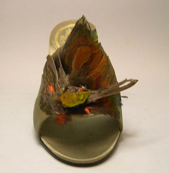 Evening shoes, House of Dior (French, founded 1946), silk, feather, French