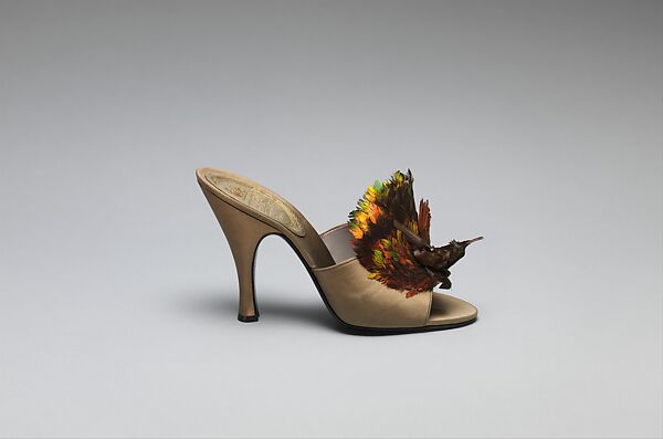 Evening shoes, House of Dior (French, founded 1946), silk, feather, French 