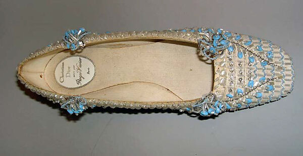 Evening shoes, House of Dior (French, founded 1946), cotton, plastic, glass, French