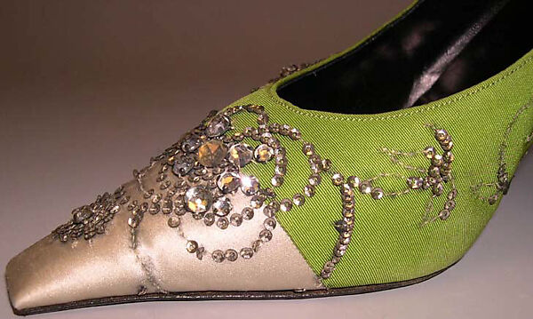 Evening shoes, House of Dior (French, founded 1946), silk, glass, metal, French