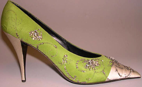 Evening shoes, House of Dior (French, founded 1946), silk, glass, metal, French 