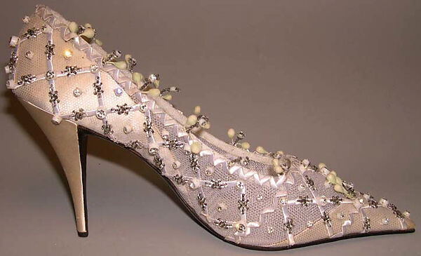 Wedding shoes, House of Dior (French, founded 1946), silk, nylon, glass, metal, plastic, French