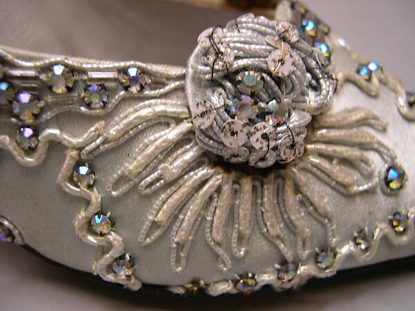 Evening shoes, House of Dior (French, founded 1946), silk, plastic, glass, metal, French