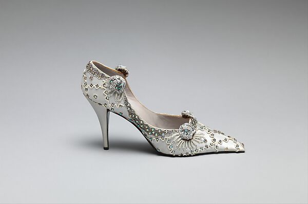 Evening shoes, House of Dior (French, founded 1946), silk, plastic, glass, metal, French 