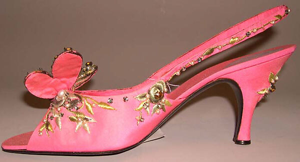 Evening sandals, House of Dior (French, founded 1946), silk, metallic thread, glass, plastic, French