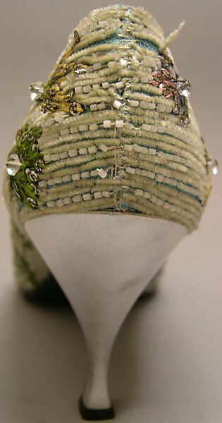 Evening shoes, House of Dior (French, founded 1946), silk, cotton, metallic thread, plastic, glass, French