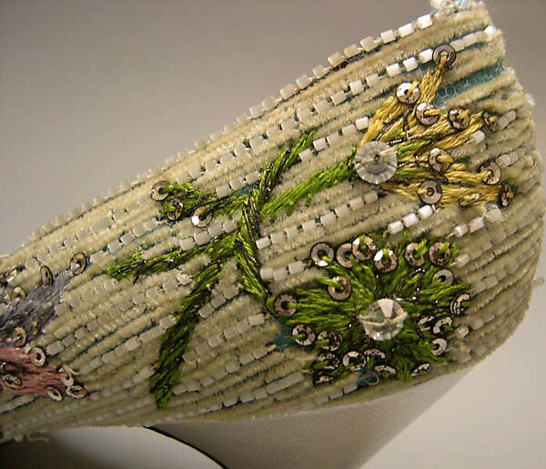 Evening shoes, House of Dior (French, founded 1946), silk, cotton, metallic thread, plastic, glass, French